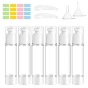 ZDNT 6 Pi&egrave;ces 50ML Airless Flacon Pompe Vide,Petit Flacons &Agrave; Pompe sans Air,Rechargeables Distributeurs de Cr&egrave;me Airless avec Petite Spatule,Entonnoir,Autocollants pour Cosm&eacute;tiques Cr&egrave;mes Lotions (ZDNT, neuf)