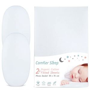 Lot de 2 Drap Housse Cododo 30x76 en Coton Biologique Ultra Doux &ndash; Blanc pour Lit De Voyage pour Enfants - Drap Housse Nacelle B&eacute;b&eacute; Confortable -100% Coton Organique Respirant Adapt&eacute; Couffin (Comfier Sleep, neuf)