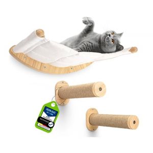 Hamac pour Chat avec escalier pour Chat pour Le Mur [Stable et Grand] l'arbre à Chat 2.0 | Échelle pour Chat avec Espace de Couchage | Lit pour Chat en Bois Naturel | 3 pièces (as-selling, neuf)