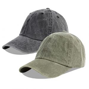 LANGZHEN Unisexe Casquette de Baseball 100% Coton pour Hommes Femmes Lavable Denim r&eacute;glable Papa Cap (Noir + Vert arm&eacute;e) (feixixianyunxianjiexinxikejiyouxiangongsi, neuf)