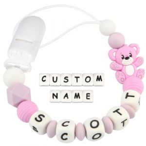 Kowlone Attache Sucette Nom Personnalis&eacute; Prenom Silicones Teddy Ours Attache T&eacute;tine en Clips Cha&icirc;ne pour B&eacute;b&eacute; Filles Gar&ccedil;ons(Violet) (Kowlone-EU, neuf)