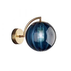 NICRX Applique murale boule de verre bleu 150mm, Globe en verre bleu avec Base dorée, applique murale pour chevet (Bleu) (NICRX, neuf)
