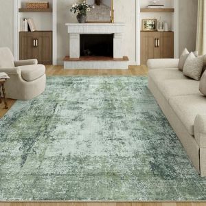 HUGEAR Vert Fonc&eacute; Tapis Salon 240x300cm Lavable en Machine Antid&eacute;rapant Grand Tapis Chambre Adulte Moderne Naturel Abstrait Carpet Salle a Manger Bureau Descente de Lit Interieur Doux Poil Ras Rug (RONGBEN, neuf)