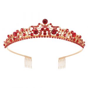 Mikinona Diad&egrave;me Couronne Mariage en Alliage Strass Rouges Scintillants, Bandeau de Mari&eacute;e Ajustable pour C&eacute;r&eacute;monie, Accessoire Coiffure &Eacute;l&eacute;gant pour F&ecirc;te et C&eacute;l&eacute;bration Formelle (Dawn Cedar, neuf)