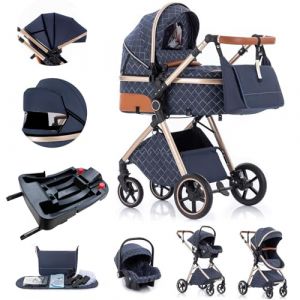 Gcarebb Syst&egrave;me de voyage 3 en 1 avec base Isofix, poussette avec poign&eacute;e r&eacute;glable en hauteur, landau de voyage avec housse de pluie, poussette pour b&eacute;b&eacute; avec cadre en aluminium pour nouveau-n&eacute; (Gcarebb, neuf)