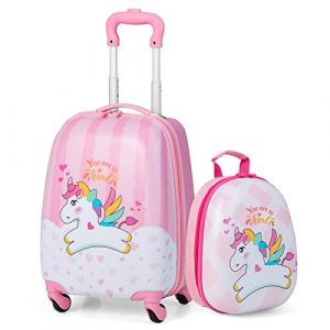COSTWAY Valise Enfants &agrave; roulettes 16&rsquo;&rsquo; & Sac &agrave; Dos 12&rsquo;&rsquo; avec Poign&eacute;e T&eacute;lescopique, Bagage Enfants avec Motif Unicorne, 4 Roues Rotatives, Lot de 2 Valise pour Fille Gar&ccedil;on (Unicorne) (FDS GmbH, neuf)