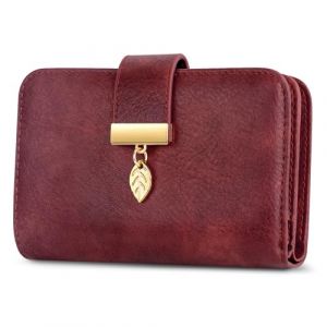 Faneam Portefeuille Femme Blocage RFID Portefeuilles en Cuir Petit Porte Monnaie avec Bracelet, Fermeture Eclair, 14 Emplacements de Cartes, Porte Carte Femme Cuir (Rouge fonc&eacute;) (Faneam, neuf)