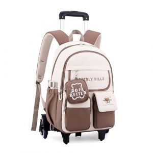 ZHANAO Sac à dos à roulettes pour filles, sac d'école kawaii avec roulettes, sacs à livres pour les élèves du primaire, Roues Khaki-6, 6 Wheels (Knight's Glory, neuf)