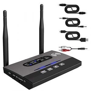 Prolig Adaptateur Bluetooth 5.0 Transmetteur pour TV PC aptX Low Latency Adaptateur audio sans fil rechargeable Prise en charge NFC pour 2 casques (Optical, AUX, RCA, USB) Portée de 260 pieds (PROLIG, neuf)