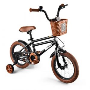 RULLY Vélo pour garçon de 4 à 7 ans - Noir - Avec roues stabilisatrices, frein à rétropédalage et frein à main, panier, cadre robuste - Vélo sûr pour les débutants (Rully Bike, neuf)