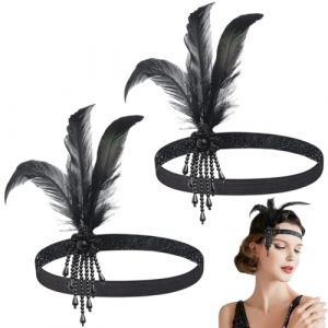 accessoires de mode 1920 2 Pi&egrave;ces Set plumes accessoire annee 20 Th&eacute;matique D'accessoires Gatsby Showgirls des Ann&eacute;es 1920 Bandeau. (VicFENG001, neuf)