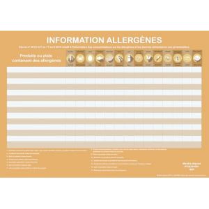 Tableau des allerg&egrave;nes - Affichage OBLIGATOIRE pour tout &eacute;tablissement de restauration - format paysage, marron - Affichage format A4 plastifi&eacute;, Matt. (vapotez-francais, neuf)