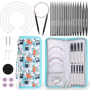 Coopay 13 Paires Aiguilles Circulaires Tricot Interchangeable, Aiguille &agrave; Tricoter en Aluminium de 3,0-10,0mm, Kit Tricot Debutant, Aiguille Circulaire Tricot pour Layette, Pull, &Eacute;charpe - Chat Bleu (YutongTech, neuf)