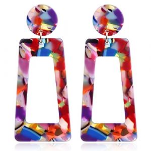 Femmes Argent Boucles D'Oreilles, Boucles D'Oreilles En Acrylique Léopard Boucles D'Oreilles Pour Femmes Grande Boucle D'Oreille Géométrique Longue Pendante Bijoux Brincos Cadeaux D'Anniversaire (Gudingdang, neuf)