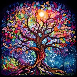 HEIBAGO Arbre De Vie Peinture par numéros pour Adultes, Kit de Peinture à l'huile sur Toile par numéro pour Débutants, Peinture à l'huile DIY pour la décoration de la maison,30X30cm (JINYULIANG, neuf)