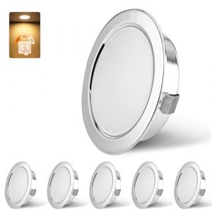 KYOTECH Spot LED Encastrable Dimmable 230V 3W 3000K Blanc Chaud, 15mm Extra Plat Spots de Plafond 300LM Trou 55-58mm, IP44 Spot Salle de Bain, Chrome Lot de 6 (LIYII, neuf)