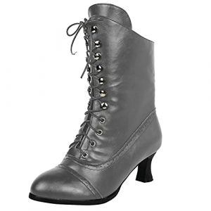 Bottines &agrave; Lacets Pour Femme - &Eacute;l&eacute;gantes d'Hiver en Cuir Vintage Victoriennes - Steampunk Avec Talon et Fermeture &Eacute;clair - Doubl&eacute;es - Gris, 37 EU (Ansu clothing, neuf)