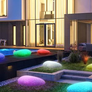 FUYO Lampes solaires pour extérieur, Lampe Solaire LED avec télécommande 8 Couleurs Lampe Solaire Boule de Pierre Lumière IP54 Étanche pour Cour Pelouse Extérieur Intérieur Décorative (40 cm) (Geyinn, neuf)