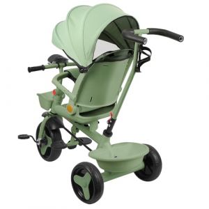 Tricycle Enfants &eacute;volutif, Tricycle 5 en1- Lumi&egrave;res et Musique, Si&egrave;ge Enveloppant, Si&egrave;ge et Inclinaison, Poussette 4 Roues, Garde-Corps Amovibles, Porte-gobelet, Vert (Willanmd, neuf)