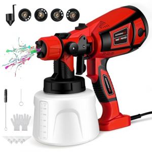 Jradse Pistolet &agrave; Peinture, Pistolet &agrave; Peinture &Eacute;lectrique HVLP 800W avec 4 Buses Cuivre 3 Motifs, Capacit&eacute; 1400ml D&eacute;bit R&eacute;glable pour Murs Int&eacute;rieur Ext&eacute;rieur Cl&ocirc;tures Plafonds Meubles, Rouge (EA-MARKOS, neuf)
