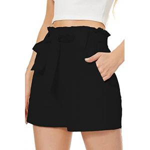 FANGJIN Short Femme avec Poche Ceinture Sport Bermuda Chic Grande Taille Fluide Habill&eacute; Pas Cher Ample Casual Imprim&eacute; &Eacute;t&eacute; Elastique Danse Fitness Sexy Fleuri Sarouel Noir M (FANGJINDOU, neuf)