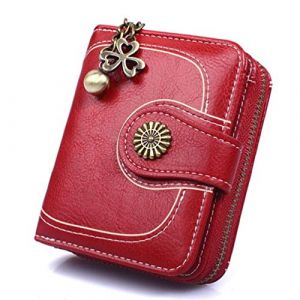 AIFILLE Mandala Portefeuille Court Pochette Femme en Cuir Souple avec Porte Cartes de Crédit Identité Pince à Billets et Porte Monnaie Fermeture Éclair Compact Clutch Bourse Sac, Vin Rouge (AIFILLE, neuf)