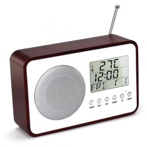 FISHTEC &reg; Radio Reveil R&eacute;tro Vintage Portable Look 60's - Poste Radio FM/AM - Ecran LCD - Affichage Temp&eacute;rature Date Heure - Haut Parleur St&eacute;r&eacute;o - Couleur Bois (SOLDELA &reg;, neuf)