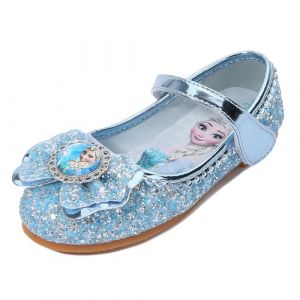 New front Ballerines Filles Chaussures de Princesse Reine des Neiges Elsa Elegante Ballerines Cuir Fille Talons Plats Fiesta Paillettes D&eacute;guisement Halloween Carnaval Cosplay,Bleu-Elsa,28 EU (New Front, neuf)