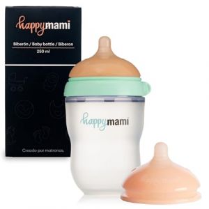 Happymami, Set biberon anti-colique personnalis&eacute; en silicone + t&eacute;tine, design anatomique, avec t&eacute;tine extra, sans BPA (Turquoise 250ml) (Happymami, neuf)