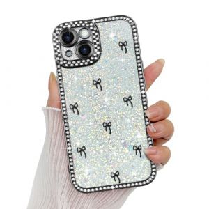 Wirvyuer Compatible avec iPhone 14 Coque Glitter Luxe Brillant Housse avec Cristal Diamant pour Femme Fille Bling Strass Coque avec 3D N&oelig;uds Case pour iPhone 14 Noir (meijiehua, neuf)