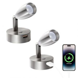 acegoo Lampe de Lecture LED 12V Camping-Car avec Chargeur USB Lit Murale Chevet Spot, Dimmable DC12-24V pour Bateau Cabine Camion Van Caravane (Nickel bross&eacute;, 2 Pcs) (Acegoo EU, neuf)