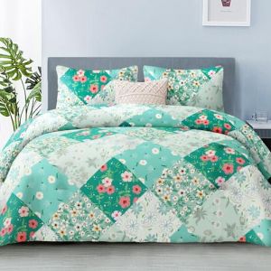Whale Flotilla Couette 200 x 200 cm, Couette Couverture Respirante et Super Douce pour 4 Saisons avec 2 Taies d'oreiller, pour lit 2 Personnes, Carreau Vert (Whale Flotilla FR, neuf)