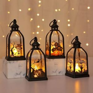4 Pi&egrave;ces Lanterne Halloween LED Bougie Exterieur avec Batterie, Lanterne Citrouille Sorci&egrave;re Geist Decoration Halloween Exterieur Interieur a Suspendre, Lanterne fant&ocirc;me D'halloween (C4) (Bafaeur EU Direct, neuf)