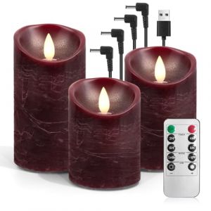AnnSpa Lot de 3 Bougie Led Rechargeable Usb avec Télécommande Minuterie, Bougies Sans Flamme Graduable, Bougie Electrique Bougie Rechargeable Chandelle Led pour Cadeau et Décoration (Rouge) (Tissue Direct, neuf)