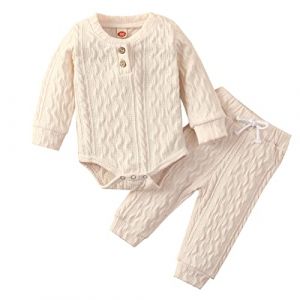 Huttam Ensemble Vetement Bebe gar&ccedil;on Naissance 0 24 Mois Automne Hiver Body Bebe Fille Manche Longue Combinaison uni Doux et Pantalon Tenue Bebe Garcon Printemps Decontracte Mode (Beige, 12-18 Mois) (JINCANBAIHUO, neuf)