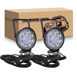 RIGIDON 2Pcs 10cm 27W phare de travail led aimant&eacute;, rond feux de travail, 12V 24V lampe de travail led avec base magn&eacute;tique pour offroad Voiture camions SUV 4x4 tracteur, 6000K Led floodlights (JIANDAO, neuf)