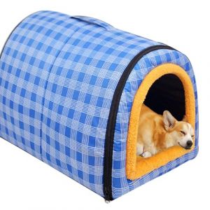Grande niche 2 en 1 pour chien et chat - Imperm&eacute;able - Lavable - Lit apaisant anti-anxi&eacute;t&eacute; - Motif &eacute;cossais doux - Antid&eacute;rapant et chaud - Pour chiens et chats de taille moyenne (bleu marine, taille (ping bu, neuf)