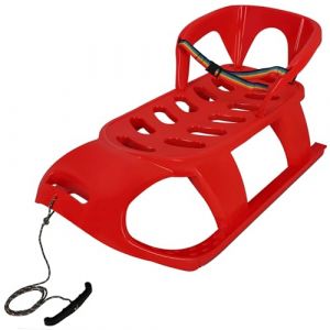 KOTARBAU&reg; Luge Enfant - avec Dossier et Ceinture - Plastique - 87 x 45 x 42 cm - Rouge - Sled - Traineau Enfant - Luge - Traineau a Neige - avec Corde pour Tirer dans la Neige (KOTARBAU, neuf)