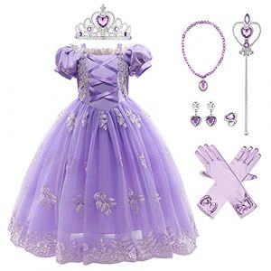 IWEMEK Filles Raiponce Costume Princesse Robe Longue en Tulle + Accessoires Ensemble Conte De F&eacute;es Cosplay Halloween Carnaval Costume No&euml;l Anniversaire F&ecirc;te Enfants D&eacute;guisements Violet Set 4-5 Ans (IWEMEK, neuf)