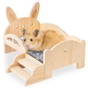 Lit En Bois Pour Cochon D'Inde Avec Escalier Et Tapis,34*22*18 Cm Lit amovible Pour Cochon D'Inde,Lit En Bois Pour Cochons D'Inde,Amovible Habitats Pour Cochons D'Inde Lit Pour Cobayes,Hamsters (CANZHOUH, neuf)