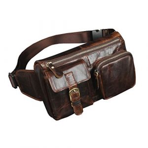 Xieben Vintage Sac en Cuir de Banane Taille pour Hommes Femmes Voyage Randonnée Courir Hanche Bum Waist Fanny Pack Téléphone Portable Bourse Portefeuille Poche Café (XieBen, neuf)