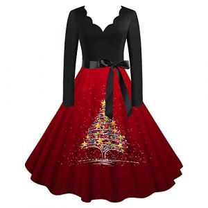 Robe No&euml;l Femme Chic Robe Moche Mignon Imprimer De No&euml;l Robe No&euml;l Longue Robe Cocktail Soir&eacute;e Vintage R&eacute;tro Ann&eacute;e 50s pin-up Rockabilly Swing &agrave; Pois Manche Longue Costume P&egrave;re No&euml;l Professionnel (BAULMD（90% Big Promotion Without Discount Code ）, neuf)