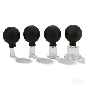 4pcs Ensemble De Ventouses En Verre Ensemble De Th&eacute;rapie De Ventouses En Silicone Boule De Massage Ventouses D'aspiration Sous Vide Noir Pour le Levage de la Peau du Visage Raffermissant Am&eacute;liorer le (Jiadiru, neuf)