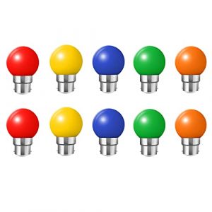 Jiotouhu Lot de 10 Ampoule Couleur LED B22 2W, Ampoule à Baïonnette Colorées, Équivalent Incandescence 20W, G45 Mini Globe, Rouge Vert Bleu Orange Jaune, pour Mariages, Halloween, Noël (BTFEU, neuf)