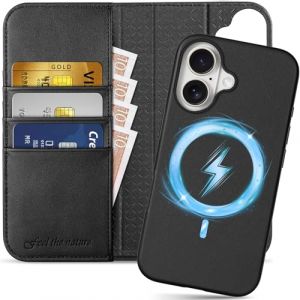Shieldon Etui Amovible pour iPhone 16 5G, Coque 2 en 1 Etui Portefeuille Cuir Véritable [RFID Blocage] Fentes pour Cartes Anti-Choc Housse Compatible avec iPhone 16 (6,1 Pouces 2024) - Noir (TG-Global FR, neuf)