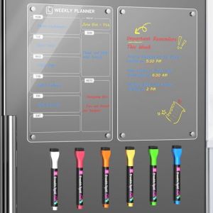 Langaelex Lot de 2 Planificateurs Magnétiques Frigo A4 (30 x 20 cm), Tableau Hebdomadaire et Mémo, Tableau Effaçable Transparent en Acrylique avec Marqueur à Craie Liquide 6 Couleurs - Anglais (LangaElex, neuf)