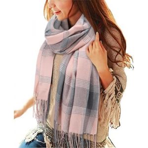 heekpek Grande Taille Femme Homme Echarpe Hiver Chaud en Cachemire Imitation Carreaux Doux &eacute;charpe &eacute;pais Pull Ch&acirc;le Mode &eacute;charpe Fra&icirc;che Cadeau Unisexe Cadeau No&euml;l, Rose Gris (HKPK, neuf)