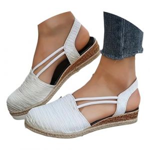 Générique Sandales Bout Fermé Femme Compensee Nu Pieds Été Confortable Sandale Compensées Mules Plateforme Espadrille Talon Compensé Chic À Romaines Plage Fête Chaussures Espadrilles (Blanc,35) (WOZOW, neuf)