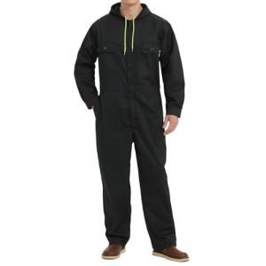 Yukirtiq Combinaison de Travail Homme Femme Multipoche Bleu de Travail Mécaniciens Salopette de Travail Combinaison Cote de Travail à Capuche, Noir, L (Yukirtiq, neuf)
