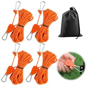Tyafzzn Lot de 4 haubans r&eacute;fl&eacute;chissants de 4 mm avec tendeur de corde, 4 m, corde &agrave; cliquet, corde lumineuse, tendeur de cordon r&eacute;glable en nylon, cordon de camping, cordon temp&ecirc;te pour voile (BO-FIRST, neuf)